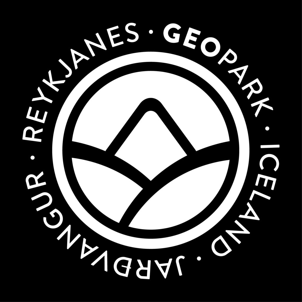 Reykjanes GeoPark Logo, Hvítt, Svartur Bakgrunnur